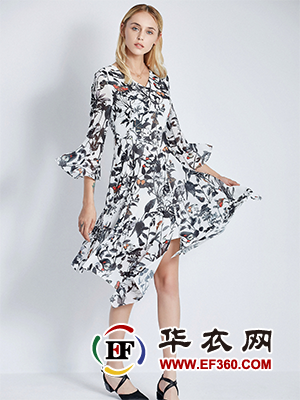 红凯贝尔品牌女装2017春优雅花卉印花连衣裙-服装产品图片-华衣网